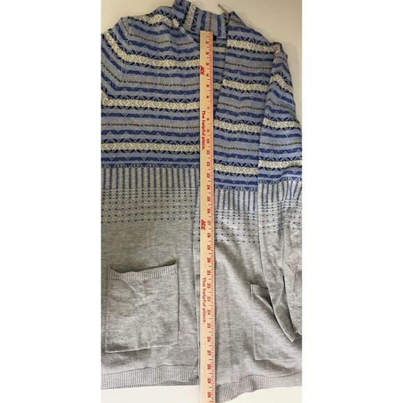 Talbots Size XL Blue White Gray Fair Isle Nordic Cardigan Sweater Wool Blend - Picture 8 of 8